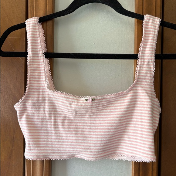 Forever 21 Tops - Striped Pink Scoop Crop Tank Top